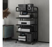 3/4/5 Tier AV Stand Corner Shelf with Wheels Modern TV Tower Cabinet Open Storage Rack for HiFi Components Stylish Multimedia Stand (Black 50 * 40 cm)