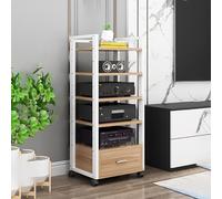 3/4/5 Tier Floor Stand Audio Rack with Wheels - Movable Media Stand with Drawer for Living Room Meeting Room or Recording Studio - Stylish White AV Corner Shelf (60x41x120cm)