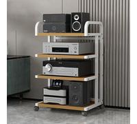 3/4/5 Tier HiFi Audio Rack Mobile Stereo Stand with Universal Wheels Multimedia Support Shelf Turntable Storage Stylish& Wood Finish Perfect for Home Theater.