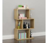 3/4/5-Tier S-Shaped Bookshelf, Vertical Geometric Bookshelf Tall Display Shelf, Multipurpose Bookshelf Storage Rack, Storage Shelf Bookcase for Living Room, Bedroom(Light brown-3 Tier)