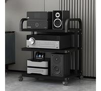 3/4/5 Tiers Av Media Stand Corner Shelf, Open Storage Audio Rack, Media Stand With Wheel, Av Media Tower Stereo Cabinet, Modern Hifi Audio Rack, Stereo Stand, Modern Audio-Video Media Stand(Black,50*4