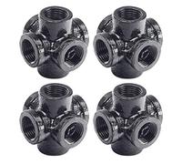 3/4" 6-Way Pipe Fitting Malleable DN20 Iron Female Tube Connector, Industrial Steampunk Threaded Pipe Nipples for DIY Decor or Industrial Vintage Style, Set of 4