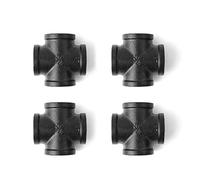 3/4" Black 4-Way Cross Fitting Connector, Home TZH 4-Pack Cast Malleable Iron 4 Way Corner Pipe Fittings for Industrial vintage style DIY Project/Furniture/Shelving Decoration(4, Black 3/4")