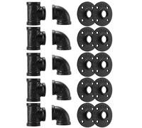 3/4" Black Pipe Fitting, Home TZH 20 Pack Floor Flange/Elbow/Tee Combo for Industrial vintage style, Flanges/Elbow/Tee with Threaded Hole for DIY Project/Furniture/Shelving(20, Black 3/4")