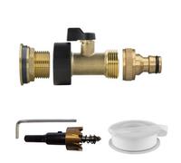 3/4" Brass Water Butt Connector Kit With Shut Off Valve Quick Connect Tap Ptfe Tape And 27mm Drill Bit