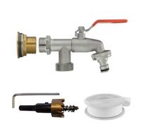 3/4" Brass Water Butt Connector Kit With Twin Outlet Lever Tap, Ptfe Tape And 27mm Hss Hole Saw Drill Bit