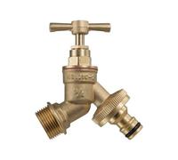 3/4" Bsp Male Brass Garden Tap With Snap-On Male Quick-Connect Outlet, Turn-Handle Control
