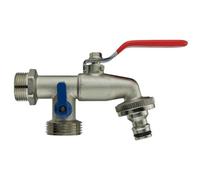 3/4" Bsp Male Inlet Dual Outlet Brass Garden Tap With Click-Lock Quick Connect