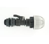 3/4" BSP Tank Adapter with in-line Ball Valve to MDPE Pipe Connector. (32 mm MDPE)