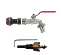 3/4" Bsp Water Butt Connector Set With Hose Barb Lever Tap, Back Nut, Washers And 27mm Hss Hole Saw