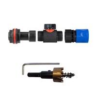 3/4" Bsp Water Butt Extension Kit With In Line Valve Blue Quick Release Hose Connector And 27mm Hss Hole Saw