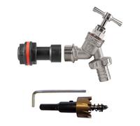 3/4" Bsp Water Butt Extension Kit With Nickel Plated Barbed Brass Tap And 27mm Hss Hole Saw