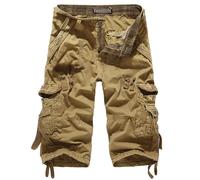 3/4 Cargo Shorts for Men UK Lightweight Cotton Multi-Pocket Loose Fit Work Short Casual Combat Shorts Men's Cargo Work Board Short with Zipper Pockets