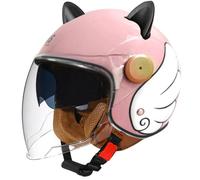 3/4 Classic Open Face Motorcycle Helmet ABS Scooter Helmets Double Mirrors Comfortable with Cat Ears Cute Retro Road Legal for All Seasons Pink XL/61-62cm