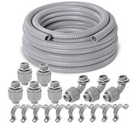 (3/4" Dia * 50 Feet) Yariwiz Flexible Electrical Conduit Liquid Tight PVC Conduit Kit with 5 PCS Coupling, 3 PCS Elbow and 10 PCS Strap, Sealtight Seal Flex Liquidtight Wire Outdoor Non Metallic Grey