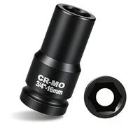 3/4" Drive 16mm Impact Socket Metric Deep Impact Socket Blackening Finish 6 Point Square Socket made with CR-MO Body for Auto Repair Mechanical Maintenance Removal of Axle Nut, 80mm Length