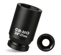 3/4" Drive 27mm Impact Socket Metric Deep Impact Socket Blackening Finish 6 Point Square Socket made with CR-MO Body for Auto Repair Mechanical Maintenance Removal of Axle Nut, 80mm Length