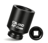 3/4" Drive 33mm Impact Socket Metric Deep Impact Socket Blackening Finish 6 Point Square Socket made with CR-MO Body for Auto Repair Mechanical Maintenance Removal of Axle Nut, 80mm Length