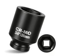 3/4" Drive 38mm Impact Socket Metric Deep Impact Socket Blackening Finish 6 Point Square Socket made with CR-MO Body for Auto Repair Mechanical Maintenance Removal of Axle Nut, 80mm Length