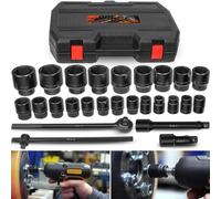 3/4" Drive Jumbo Master Impact Socket Set, 27-Piece SAE and Metric Shallow-Socket Tool Set, Standard SAE 7/8" to 2" and Metric 22 to 50 mm with Hand Ratchet Bar, Replace# 02499A
