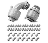 3/4" Electrical Conduit Fittings Flexible, Waterproof Insulated Liquid Tight Connector, 15Pcs 90° Elbow Flex Conduit Connectors and 25Pcs 180° Straight Electric PVC Conduit Fittings, 40 PCS
