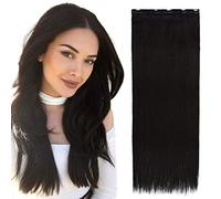 3/4 Full Head Clips in on Synthetic Hair Extensions Hairpieces with 5 Clips Half Head Ombre Long Straight 26 Inches Dark Black