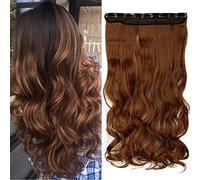 3/4 Full Head One Piece Clip In Hair Extensions 17 Inches 5 Clips Wavy Curly Hairpieces For Laides - Light Auburn(Weight:120g)