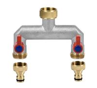 3/4 Inch 2 Way Brass Tap Splitter, Hose Tap Splitter Connection with 2 Individual Valves On/Off and Two Quick Connector for Garden Kitchen Faucet Watering System