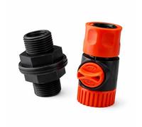 3/4 Inch BSP Water Butt Fitting Kit - Tank Connector with Washer and Nut Plus Female Quick Connector with Valve - Rainwater Tank Outlet for Irrigation Garden Watering - Hozelock Gardena Compatible