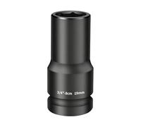 3/4-inch Drive Impact Socket, 1PC 19×80mm 6-Point CR-Mo Steel Deep Socket, Phosphated Rust Prevention Heavy-Duty Socket for Auto Repair