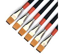 3/4 Inch Flat Paint Brush, Pack of 6, Premium Quality Synthetic Sable Hair for Acrylic Watercolour Oil Gouache Painting by Students, Professionals and Artists