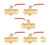 3/4 Inch Push Fit Ball Valve with Drain - Lead Free Brass Full Port Shut Off Valve for Copper, PEX, CPVC Pipe Plumbing(5pack Drop Ear Ball w/Drain)
