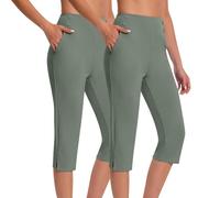 3/4 Leggings for Women UK, Women Yoga Capris High Waisted Split Crop Bootcut Yoga Pants Stretch Business Office Workout Capri Leggings Summer Casual Slacks Lounge Tummy Control Tights