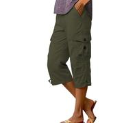 3/4 Length Cargo Shorts Womens Summer Casual Bermuda Walking Shorts Outdoor Lightweight Tactical Casual Ripstop Hiking Work Utility Trousers with Multi-Pockets