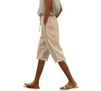 3/4 Length Cargo Shorts Womens With Pockets - Loose Fit Lounge Shorts Women Solid Colour Lace Stitching Active Casual Shorts Drawstring Elastic Waist Rolled-Up Hem Straight Shorts Summer Stretchy Pant