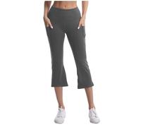 3/4 Length Flare Leggings for Women Elastic Waist Capri Yoga Pants with Pockets Ladies Solid Plain Bootcut Cropped Leggings Summer Slim Fit Running Workout Gym