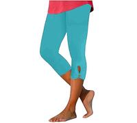 3/4 Length Leggings for Women Summer Stretch Slim Fit Cropped Trousers Solid Plain Cutout Hem Capri Pants Ladies Comfy Crop Leggings for Casual Vacation Beach