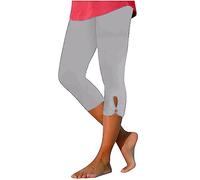 3/4 Length Leggings for Women Summer Stretch Slim Fit Cropped Trousers Solid Plain Cutout Hem Capri Pants Ladies Comfy Crop Leggings for Casual Vacation Beach