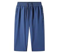 3/4 Length Shorts Men Elastic Waist Lounge Casual Stretch Shorts with Zip Pockets Men's Sports Activewear Short Summer Lightweight Breathable Drawstring Long Short Mens Solid Color Quik Dry Blue