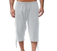 3/4 Length Shorts Men Long Mens Linen Shorts Three Quarter Length Trousers Beach Cargo Pants Lightweight Lounge Elasticated Waist Drawstring Joggers with Pocket Grey XL