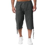 3/4 Length Shorts Men Long Mens Linen Shorts Three Quarter Length Trousers Beach Cargo Pants Lightweight Lounge Elasticated Waist Drawstring Joggers with Pocket Grey L