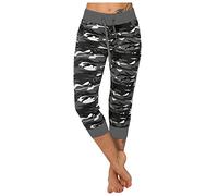 3/4 Length Shorts Womens Plus Size UK Clearance Camouflage Print Elasticated Waist Three Quarter Yoga Pants Cuffed Cropped Trousers with Pockets Casual Short Beach Pants Solid Colour Capris Trousers