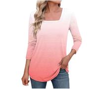 3/4 Length Sleeve Shirts for Womens Summer Tops Square Neck Floral Print Tees Blouses Dressy Casual Shirts Plus Size Pullover Trendy Loose Blouse Tunic Tops to Wear with Leggings