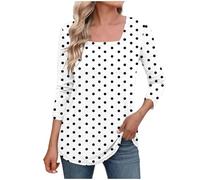 3/4 Length Sleeve Shirts for Womens Summer Tops Square Neck Floral Print Tees Blouses Dressy Casual Shirts Plus Size Pullover Trendy Loose Blouse Tunic Tops to Wear with Leggings