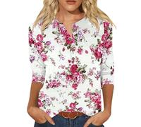 3/4 Length Sleeve Womens Tops Summer Trendy Puff-Sleeve V-Neck Blouses Dressy Casual Textured Smocked T-Shirt Breathable Gym Running Fitness Basic T-Shirt Gym Wear (Purple,L)