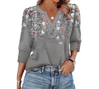 3/4 Length Sleeve Womens Tops with Button Cuffs Dressy Casual V Neck Summer Outfits Early Fall Fashion Clothes 2026