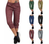 3/4 Length Trousers for Women Sale Clearance Drawstring Sweatpants Capri Cropped Pants Elasticated Waist Trousers Ladies Plain Pedal Pushers Workout Yoga Bottoms Gym Running Trouser with Pockets