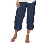 3/4 Length Trousers for Women UK Wide Leg Petite Comfy Ladies Capri Pants Stretchy Elasticated Waist Summer Cropped Trousers Going Out Baggy Yoga Beach Pants with Pockets Clearance