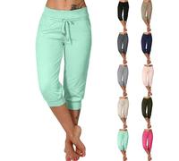 3/4 Length Trousers Womens UK Clearance Ladies Capri Leggings Stretch Fit Elasticated Waist Sweatpants Pedal Pushers Cropped Trouser Workout Tracksuit Bottoms Jogging Exercise Running Jogger