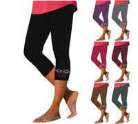 3/4 Length Yoga Leggings for Women UK Sale Clearance Ladies Gym Pants Capri Trousers Tummy Control Pant Elastic Waist Cotton Tights Running Active Bottoms Three Quarter Joggers Casual Shorts